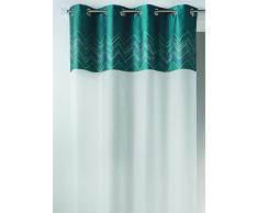 Home Maison HM6998299 Voilage avec Parement Haut Chevron Jacquard Polyester PÃ©trole 140 x 240 cm