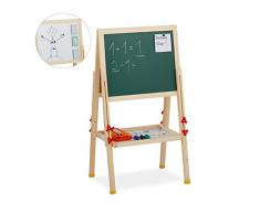 relaxdays 10027238 Tableau Droit Enfant réglable en Hauteur et magnétique, en Bois, Blanc et à Craie, 81-104 x 45 x 42 cm,Nature, métal, Plastique