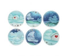 THUN Lot de 6 Dessous de Verre en liÃ¨ge Ligne Claire de Lune Ã 10 cm, Multicolore, Unique