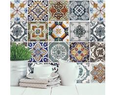 Walplus Amovible Autocollant Autocollant Mural Méditerranéen Carreaux Pack de 4 Décoration Murale Art Salon Maison Cuisine décoration Restaurant café Hôtel décoration