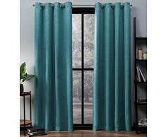 Home Exclusive Exclusif Maison Rideaux Oxford texturé en Satin de Coton Thermique pièce Obscurcir Grommet Top fenêtre Panneau de Rideau Paire, Bleu Sarcelle, 52 x 96