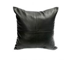 Coussin Carré en Cuir, 45cm x 45cm x 10cm, Noir