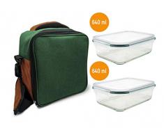NERTHUS FIH 463 Lunch Bag Vert + 2 Rec, Sac Thermique de Transport daliments, avec 2 contenants hermétiques en Verre, Taille Unique