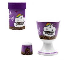 Pummeleinhorn Coquetier avec saliÃ¨re, Porcelaine, Lilas, 7 cm