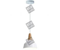 Suspension E27 Max.60W abat-jour Alu Blanc et Bois clair extÃ©rieur / Blanc intÃ©rieur cable PVC L.150cm Blanc