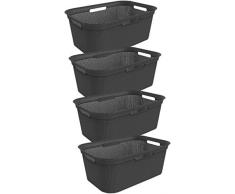 Rotho Lot de 4 paniers à Linge, Polypropylène, Noir/Noir, 4er-Set