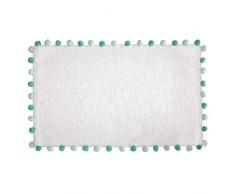 iDesign Pom Pom tapis de bain doux, sortie de douche rectangulaire en coton, blanc et bleu