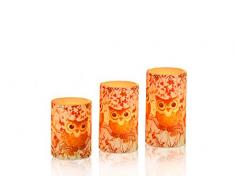 CHRISTmaxx 04950 Bougie à LED Cire Véritable Motif Chouette Lot de 3