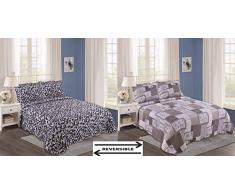 ForenTex SE-2670 Couvre-lit pour lit de 90 cm réversible imprimé Cousu pour Printemps/été Gris 190 x 260 cm