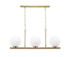 Relaxdays 10027476 Lampe pour Table à Manger GLOBI, 3 Ampoules, Lustre Fer, 3 Boules Blanc Opale, E14, 81,5 x 91, 5 x 19 cm, doré, Verre, Or, One size