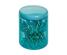iDesign 29034EU Petite boîte avec Couvercle en Plastique pour la Coiffeuse ou Le lavabo, Rangement de Salle de Bain Rond pour cosmétiques, Maquillage ou Bijoux, Bleu, 7, 6 cm (diamètre) x 10, 2 cm
