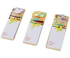 Mopec Cahier en Bois aimantÃ© hiboux/Oiseau + Crayon 16 cm Lot de 3 unitÃ©s, Marron, Taille Unique, 3