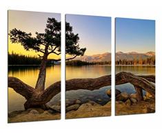 Tableau Moderne Photographique, Impression sur bois, Coucher de soleil nature lac dans la forêt, 97 x 62 cm, ref. 26921