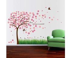 Walplus Autocollant Mural Coccinelle Herbe avec Cherry Blossom Amovible Auto-Adhésif Art Autocollant Murals Crèche Restaurant Café Hôtel Construction Bureau Maison Décoration