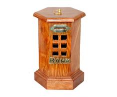 Stylla London Fait à la Main décoratifs Tirelire, Bois, Marron, 20.32 x 20.32 x 12.7 cm