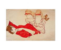 Legendarte Tableau, Impression sur Toile - Wally en Chemise Rouge Egon Schiele - cm. 60x90