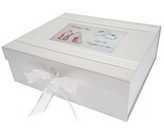 White Cotton Cards Jour, Fils et Fille Faite Grande boîte Souvenir, Chaussures et bagues de Mariage Tableau, Design, Blanc, 27.2 x 32 x 11 cm