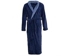 CelinaTex Nevada Peignoir De Bain, Col Châle, De Deux Couleurs, Longue, Poches Appliquées, Femme, Homme, Unisexe, Microfibre, Laine Polaire de Corail L Bleu foncé/Bleu médian