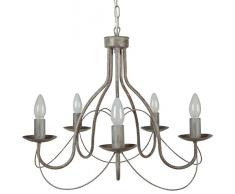 Tosel 20682 Lustre - ProvenÃ§ale, Tube Acier, Peinture Ã©poxy, E14, 60 W, Taupe/Blanc