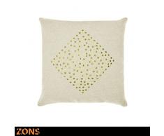 ZONS Coussin clouté Motif Losange Or 45x45cm + Rembourrage 480g Coussin Voiture Coussin canapé Oreiller (Beige)