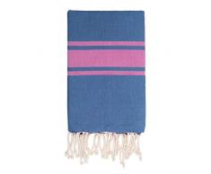Moorish Idol - Fouta Traditionelle- 100cm x 200cm- Bleu Jean/Rose Fuschia