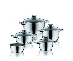 Kela 11990 Batterie de Cuisine, Set 5 Pièces + 4 Couvercles en Verre, Inox Brillant, Dijon