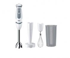 Braun Minipimer 5207 Mixeur à main 1000 W 21 vitesses et fonction turbo, anti-éclaboussures, Powerbell Plus, 3 accessoires (tige, passe-purée, verre doseur 600 ml) Blanc