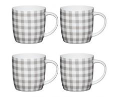 Kitchen Craft Lot de 4 Tasses en Porcelaine Fine Motif Vichy Gris/Blanc 425 ML, Porcelaine, Gris/Blanc, 425 ML, Set of 4