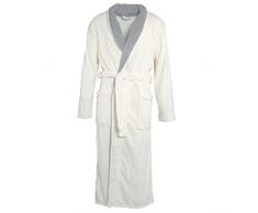 CelinaTex Nevada Peignoir De Bain, Col Châle, De Deux Couleurs, Longue, Poches Appliquées, Femme, Homme, Unisexe, Microfibre, Laine Polaire de Corail XL Blanc créme/Gris