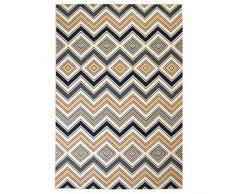 vidaXL 133013 Tapis Moderne en Zigzag 120 x 170 cm pour Salon, Tissus, Marron, Noir et Bleu, Dimensions : 120 x 170 cm