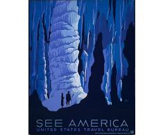 Le Poster Collective Vintage Voir America United States Bureau WPA grottes Poster de Voyage Art Déco 29.7 cm x 42 cm Format A3 Impression de qualité, Bois, Multicolore, 42 x 29.7 x 42 cm