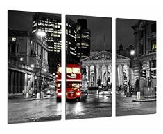 Tableau Moderne Photographique, Impression sur bois, Nuit de la ville de Londres, bus rouge, 97 x 62 cm, ref. 26772