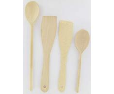 Fackelmann 8641750 Lot de 4 ustensiles de cuisine en bois : cuillÃ¨res et spatules