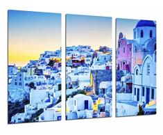 Tableau Moderne Photographique, Impression sur bois, Paysage Coucher de soleil Ville Italie, Maisons Village Italien, 97 x 62 cm, ref. 27000