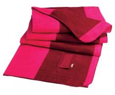 Young Generation YH 161016 Couverture Polaire avec Poche pour télécommande et Sac pour Pieds, 100% Polyester, 180 x 200 cm, Rose/Rouge à Rayures