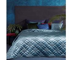 Eurofirany Couvre-lit en Velours matelassé Ãlégant Glamour pour Chambre à Coucher, Salon, Chambre damis, Lounge, Bleu, 220 x 240 cm
