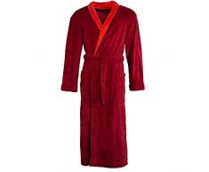 CelinaTex Nevada Peignoir De Bain, Col Châle, De Deux Couleurs, Longue, Poches Appliquées, Femme, Homme, Unisexe, Microfibre, Laine Polaire de corailM Bordeaux/Rouge Corail