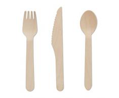Relaxdays Ãko Lot de 300 couverts jetables en bois, couteaux, fourchettes et cuillères 100% biodégradables