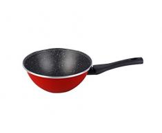 Magefesa Cerise Pierre Wok 28, fabriquÃ© en acier vitrifiÃ©. AntiadhÃ©sif bicouche renforcÃ©e effet pierre, couleur rouge extÃ©rieur. Valable pour tous types de feux Ã©maillÃ©s.