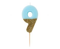 Talking Tables Bday-Candle-BLU Originales Bougie Chiffre 9 | Topper Gâteau Anniversaire | Paillettes Or et Bleu, Multicolor