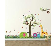 Amovible Autocollant Mural Stickers Britannique Coloré Herbe Animal Arbre Art Mural Décalques Vinyle Maison Décoration DIY Crèche Papier-Peint Enfants Pièce Cadeau 188x156 cm, Multicolore