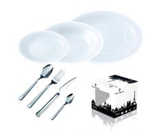 Pierre Cardin Set de Vaisselle et Couverts, Porcelaine, Blanc, 27Â x 23Â x 31Â cm