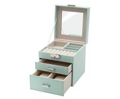 Clauss BC-10045 Coffre à Bijoux Claire, avec Miroir, Cuir, Bleu Clair, 14,5 x 14,5 x 15 cm