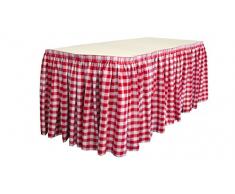La Lin Polyester Vichy à Carreaux Jupe de Table 4,3 m, Polyester, Blanc/Rouge, 640 x 73.66 x 0.5 cm