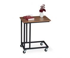 Relaxdays, Marron dâappoint avec roulettes, Dessus de Table carré en Effet Bois, Acier HxlxP: 60 x 50 x 35 cm, Noir, Panneau de Particules, Plastique, 1 élément