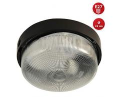 Velamp BIGBOB-N Applique/plafonnier rond 22cm. En plastique + verre. Culot 1x E27 max 60W. LED compatible. IP44: pour intérieur ou extérieur. Pour balcons, garages, vérandas, 60 W, Noir