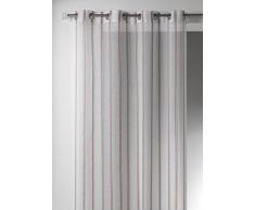 Home Maison 09355-8-AL Voilage Etamine Rayures Verticales avec Oeillets Ronds Taupe/Argent 140 x 260 cm