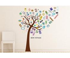 WALPLUS Sticker Mural Bagages Ã©tiquettes Rose Arbre DÃ©coration Maison/Restaurant/DIY Chambre/Salon Autocollant Amovible Mur Autocollants Art Stickers//dÃ©cor, Bleu Clair, 135Â x 160Â cm