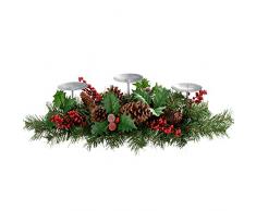 WeRChristmas 52 cm de pin Naturelles et Baies Centre de Table avec 3 bougeoirs pour Bougies piliers Décoration de Noël