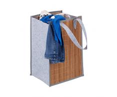Relaxdays Pliable anses, Transport, Sac de Courses, Panier à Linge Bambou Feutre 70 litres, Nature-Gris, 30 x 40 x 60 cm